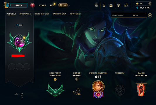 LEAGUE OF LEGENDS WSZYSTKIE POSTACIE 448 LVL 400 SKINÓW EMERALD 2